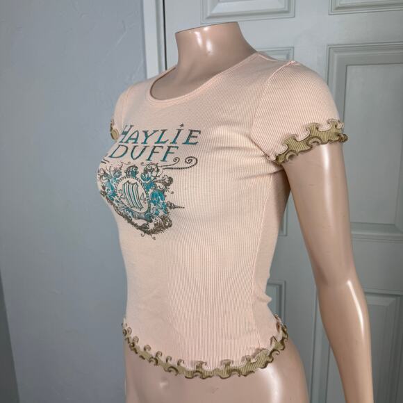 Vintage y2K Top S Shirt Knit Haylie Diff Short sleeve Cotton Baby Tee Ruffle Y9 - Picture 2 of 6